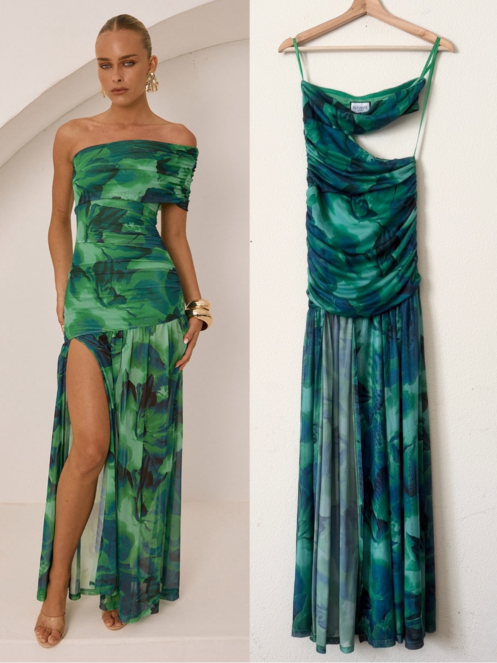 Runaway The Label SMALL Misaki one shoulder maxi dress - Calista Green